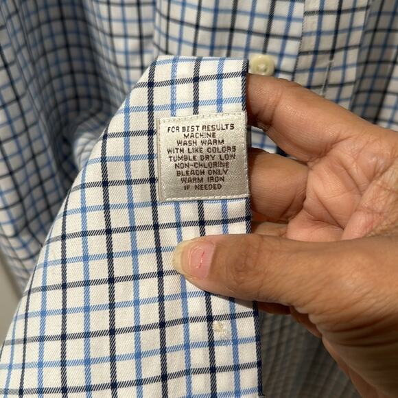 Peter Millar Button Down Cotton Long Sleeve Size XL Color White Blue Black Plaid - Picture 9 of 10